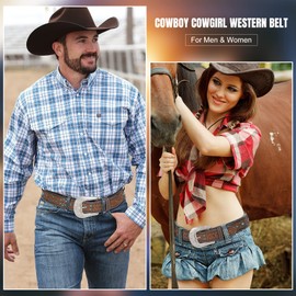 JASGOOD Men Women Western Leather Belt Cowhide Engraved Belt Western Cowboy Cowgirl Country Belt with Retro Buckle for Jeans Dresses Brown XL
