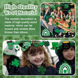 St. Patrick's Day Shamrock Ornaments 30 Pcs St. Patrick's Day Tree Decorations Shamrock Wooden Cutouts Hanging Ornaments for St. Patricks Day Tree Wall Decoration (Vivid Style)