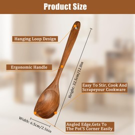 2Pcs Wooden Spoons for Cooking, Wooden Spoons Cooking Utensils Heat Resistant, Natural Premium Teak Wooden Spoon Set, Good Grip Wooden Spatula Non Stick Kitchen Utensil
