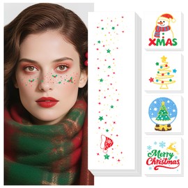 Cerlaza Christmas Decorations, Glitter Freckles Face Tattoos, Christmas Temporary Fake Tattoo Stickers for Adults, Xmas Accessories, Holiday Outfits for Women, Party Favors, Stocking Stuffers