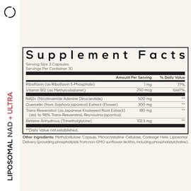 Codeage NAD+ liposomal con resveratrol y vitamina B - NAD Plus Ultra para energía y apoyo al envejecimiento saludable - Suplemento de vitamina NAD con