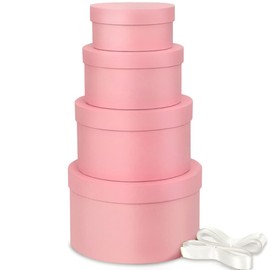 Round Gift Box Pink Gift Boxes with Lids for Presents 4 Packs Luxury Nesting Gift Boxes Small with 17ft Ribbon for Bridesmaid Valentines Mother's day Graduation