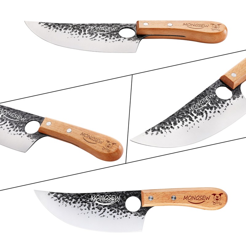MONGSEW 3PCS Butcher Viking Knife Set, Hand Forged 7" Serbian