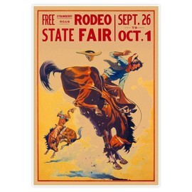 Set of Two (2) Free Strawberry Roan Rodeo State Fair Poster Reprints Circa 1920 (18 inches x 24 inches)