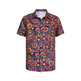 Men's Vintage Shirts Casual Short Sleeve Button-Down Shirts Fashion Summer Beach Hawaiian Shirts (US, Alpha, Medium, Regular, Regular, Multicolor1)