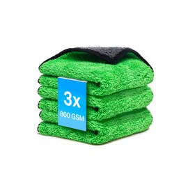 Microfibre Car Cloths, Pack of 3, 800 GSM Polishing Cloth for Car Care and Household, Microfibre Drying Cloth, Extremely Absorbent, Lint-Free and Gentle Soft Polishing - 30 x 30 cm (3 Pieces) (Green,