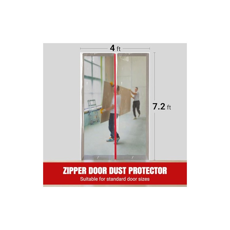 CALPALMY (3-Pack) Plastic Zipper Door Dust Protector, 4 ft x