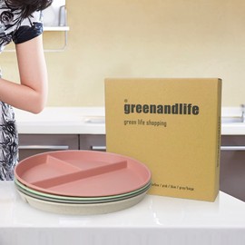 greenandlife greenandlife 9 Inch (4PCS) Unbreakable Divided Plates for Kids Adults, Dishwasher & Microwave Safe Compartment Plates, Lightweight Reusable Plastic Portion Control Plates, BPA Free and Healthy