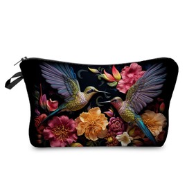 Livel lhood Floral Hummingbird Makeup Bag Cute Small Organizer Zipper Pouch Floral Hummingbird Cosmetic Bag Birthday Present for Women Friends -2, hzz16547, Small