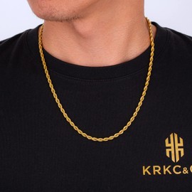 KRKC&CO Gold Chain Men's Silver Chain 2.5/3/4 mm, Thin Cord Chain Rope Chain Wheat Chain Stainless Steel, 18 K Gold/White Gold Plated Fine Braid Chain for Women, Unisex Rope Necklace Gifts, 46-66 cm,