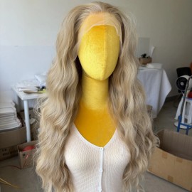 MISSWEN Synthetic Hair Heat Resistant Lace Frontal Wigs Long Wavy Mixed Blonde