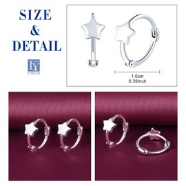 Yumilok Womens Girls 925 Sterling Silver Creative Star Hoops Earrings Diameter 1cm Elegant Sparkling Silver Creole Earring