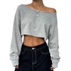 Remidoo Women's Off the Shoulder Cropped Sweatshirt Asymmetrical Neck Long