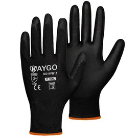 KAYGO Safety Work Gloves PU Coated-60 Pairs, KG11PB, Seamless Knit Glove with Polyurethane Coated Smooth Grip on Palm&Fingers, for Men and Women, Ideal for General Duty Work Black,XX-Large