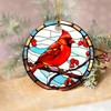 Cardinal Ornament 2024 Round Ceramic Stained Glass Style Red Bird