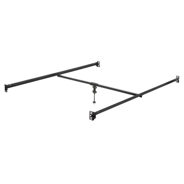 MALOUF Bolt-on Metal Bed Rail System with Center Support Bar and Adjustable Height Leg, Queen, Black