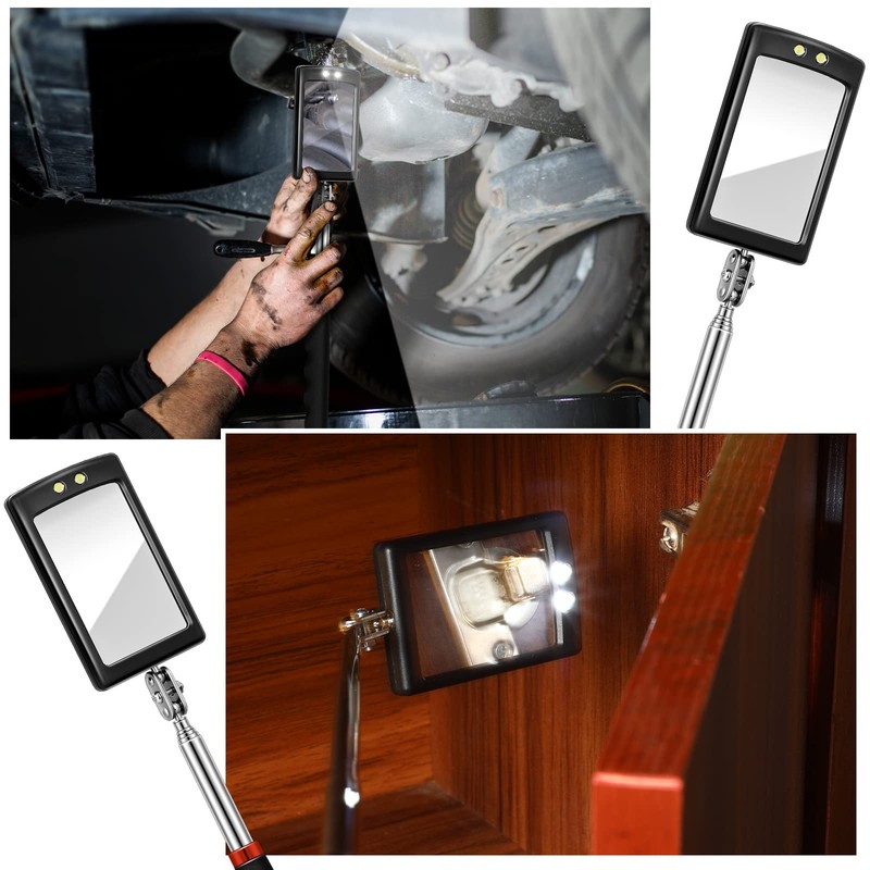 3 Pieces Telescoping Inspection Mirror Round Square Mirror Inspection Tool