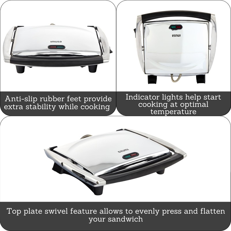 IMUSA 12x10in Stainless Steel Electric Panini Press with Temperature Control,