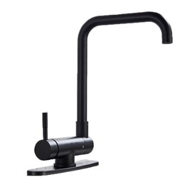 Kitchen Faucet, Single Handle Kitchen Sink Faucet, Brass High Arc 360 Degree Swivel Cold Hot Mixer Water Tap with Deck Plate,Gold (Color : Black)