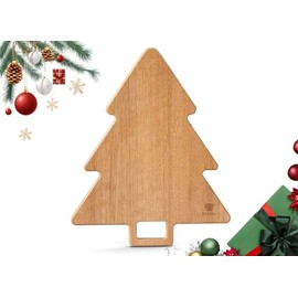 Christmas Charcuterie Board, Acacia Wood Christmas Tree Cutting Board with Handle for Kitchen, Xmas Wood Serving Tray Cheese Board, Decorative Tree Shaped Chopping Board Platter