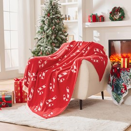 Douceur Christmas Candy Cane Throw Blanket, Ultra Soft Red Fluffy Featival Blanket, Reversible Cozy Decorative Blanket for Bed Couch Sofa, Super Soft Indoor Living Room Plush Throws, 50"X60"
