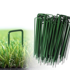 Marlow 50PCS Garden Turf U Pins, Synthetic Artificial Grass Turf Pins Pegs U Fastening Lawn Weed Mat - High Tensile Steel, Lawn Spikes for Grass Weed Barrier Sod Fabric, Corrosion Resistant(Green)