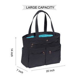 Weekender Bag Carry On Bag Overnight Tote Travel Duffle with 13 Pockets for Travel,Work，Gym,Beach,Teacher,Nurse, Black, 20 x 14 7 inches, Casual