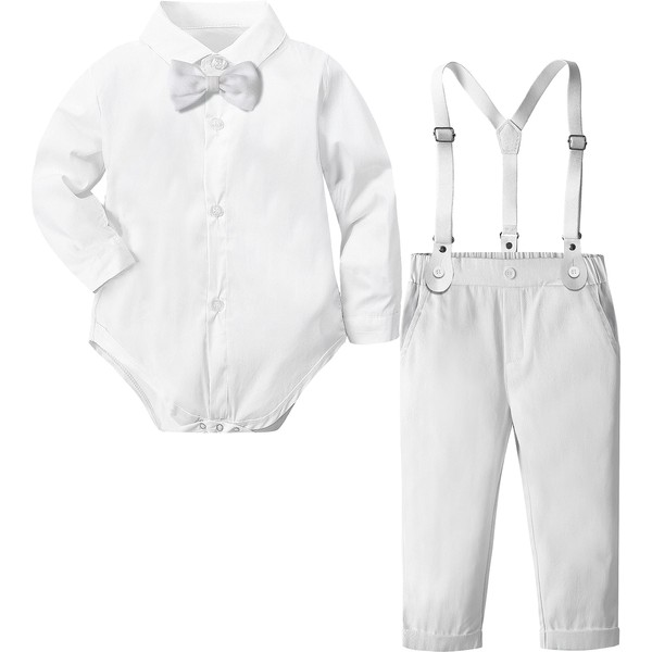 Baby Boys Christening Bodysuit Gentleman Outfit 3PCS Suit White 12-18