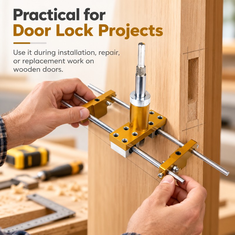 Wooden Door Lock Mortising Jig for Installation – Adjustable Hole