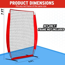 Seenelling 4 x 7 ft Portable Pitching Net Replacement Net, Baseball Pitcher Protection Net, Batting Practice Net, Red