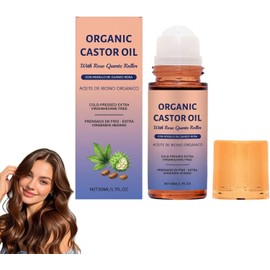Aceite de Ricino Orgánico con Rodillo de Cuarzo Rosa,Roll-on de Aceite de Ricino Orgánico,Ingredientes Naturales, Nutre Suavemente la Piel,Hidratación Profunda y Suavizante (1PCS)