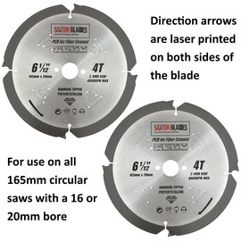 Saxton PCD Circular Saw Blade, 165mm x 4 Teeth x 20mm Bore, Polycrystalline Diamond Tipped Fibre Cement Board, Hard Materials