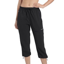 VAYAGER Sports Women's Outdoor Hiking Capri Pants Loose-Fit Lightweight with Zipper Pockets Black