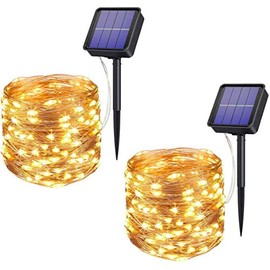 YUMBOR 2 Pack Solar Strings Lights, 32Feet 100 LED Solar Fairy Lights, Garden Lights for Outdoor, Christmas Lawn, Wedding, Patio and Christmas Garden Decorations (Warm White)