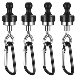 SHACHENH Pack of 4 Magnetic Hooks, Extra Strong, Magnetic Hooks, Camping Magnetic Hooks, Black Magnet with Hooks, Magnetic Hooks with Carabiner, Magnetic Holder for Camping, Garage, Kitchen, Office,