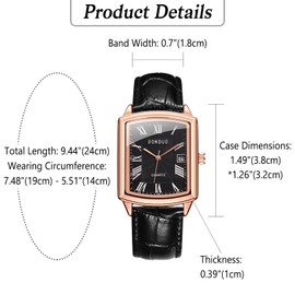 Men Watches Square Leather Seiko Watch Waterproof Quartz Watch Leather Strap Rectangle Dial Men Watches Roman Numerals Cool Business Daily Black, Black