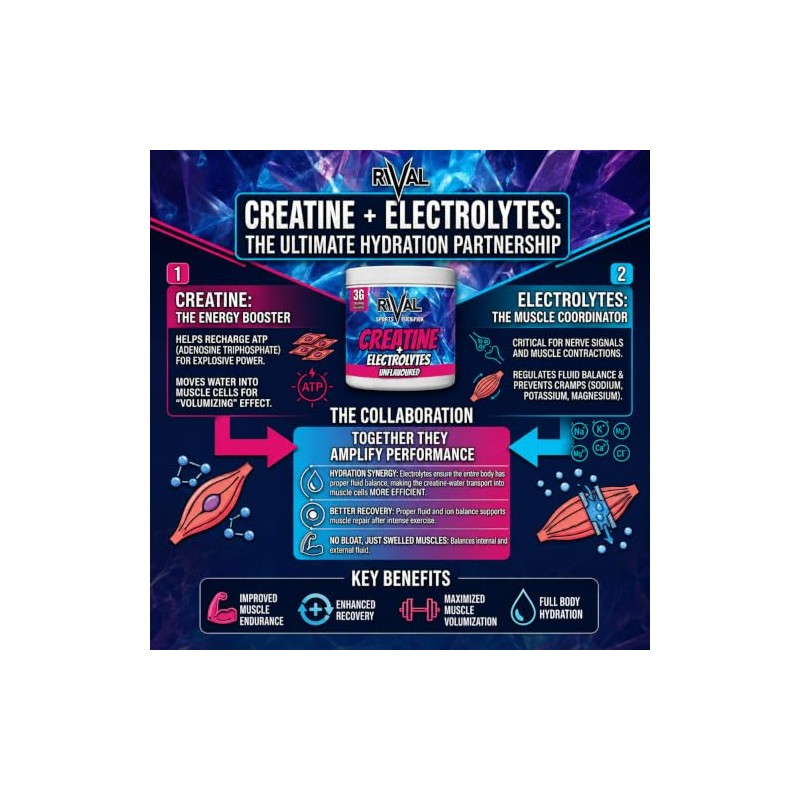 Rival Creatine Monohydrate + Electrolytes Powder 250g (71 Servings) –