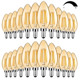 24-Pack Dimmable E12 LED Candelabra Bulbs 60W Equivalent, 2200K Soft Warm White, 600 Lumens B11 Candle Base 6W C35 LED Filament Vintage Light Bulbs, Amber Glass for Chandelier Ceiling Fan High CRI 90+