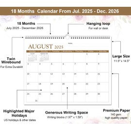 2025-2026 Wall Calendar - Hanging Calendar 2025-2026 Runs from July 2025 - December 2026, 14.5" x 11.5", Simple Wall Calendar, Large Calendar - Perfect for Office, Home or School