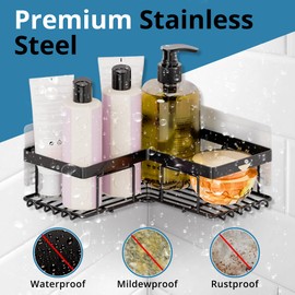 Innoshopp Corner Shower Caddy - 4 Pack Bathroom Organizer with Soap Holder, Brush Holder and 12 Hooks - Rustproof Stainless Steel Shower Shelves - No Drilling Wall Mounted Rack (4 Pack)