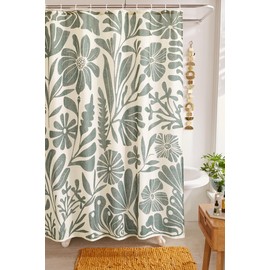 RoomTalks Vintage Floral Faux Linen Shower Curtain Extra Long 84 Inches - 210GSM Heavy Duty Modern Farmhouse Matisse Flowers Plants Botanical Shower Curtain Set Aesthetic Bathroom Decor