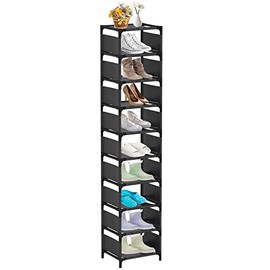 10 Tiers Vertical Shoe Rack , Tall Narrow Shoe Shelf Space Saving Shoe Organizer for Entryway Door Small Space Single Pairs Sturdy Shoe Shelf Storage Organizer (10 Tiers)