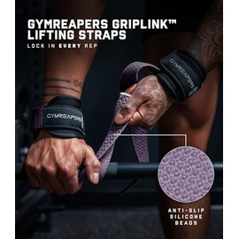 Gymreapers GripLink - Correas de levantamiento de pesas con anillo en D resistente con abalorio de agarre de silicona antideslizantes, soporte ajustab