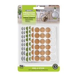 Slipstick Premium Adhesive Protector Pads Variety Pack (194 Piece) Cabinet Door Drawer Bumpers and Small Universal Surface Protector Pads, Clear Rubber, Foam, Cork, and Green Felt Protectors