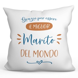 MUGFFINS Cushion with Filling with Saying for Husband / Man - In Italian - Grazie Migliore Famiglia - 40 x 40 cm - Original and Fun Gift