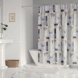 Levtex Home - Cerralvo - Shower Curtain (72x72in.) with Button Holes - Coastal Patchwork - Taupe, Cream, Navy, and Blue