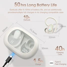 OYIB Wireless Earbuds, 50H Bluetooth 5.4 Headphones Sport, Bluetooth Earbuds with ENC Noise Canceling, HiFi Stereo Sound Wireless Earphones with Earhooks, IP7 Waterproof Ear Buds, White