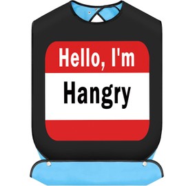 BWWKTOP Hello I'm Hangry Adult Bibs With Crumb Catcher Gag Pranks Bib Gift Adjustable Dining Feeding Eating Clothing Protectors For Adults Elderly Men Women (Hello I'm Hangry)