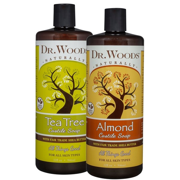 Dr. Woods Almond & Tea Tree Castile Soap, Body Wash with Organic Shea Butter Variety 2 Pack