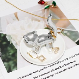 LEPENDOR Silver Cat Ring Holder Ring Dish Jewelry Holder Rings Bracelets Earrings Trinket Tray for Women Girls Birthday Gift - Silver Cat